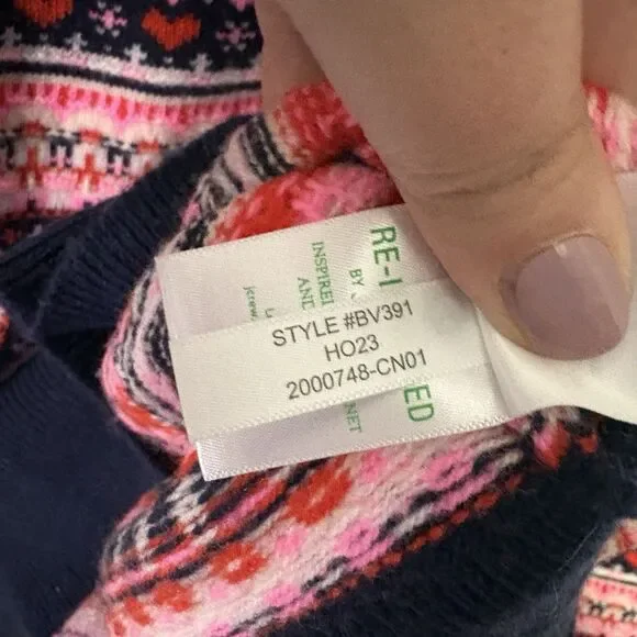 J Crew Women’s Fair Isle Winter Sweater Pink Blue Heart Nordic Sz 2X Wool Blend - Picture 8 of 9